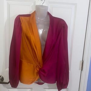 Two tone blouse with twist knot detail